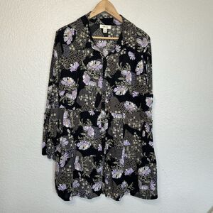 Style Co Top Women 2X Black Floral Blouse Jersey Stretch Tiered Babydoll Boho